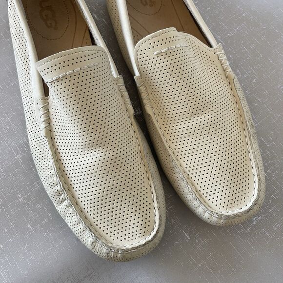 Ugg Men\'s US 12 Henrick Driving Loafers Ivory Perforated Leather Shoes 1010639